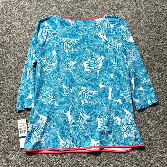 Ruby Rd. Tropical Leaf Print Tunic Womens XL White Blue 3/4 Sleeve - Picture 4 of 8